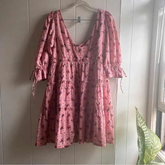 EDDY Julia Puff Sleeve Mini Dress Primrose & Bouquet Floral With Lurex Sz Large